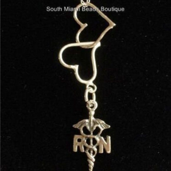 Sterling Silver Nursing RN Caduceus Necklace Heart Medical Graduation Gift 18" - Picture 2 of 9